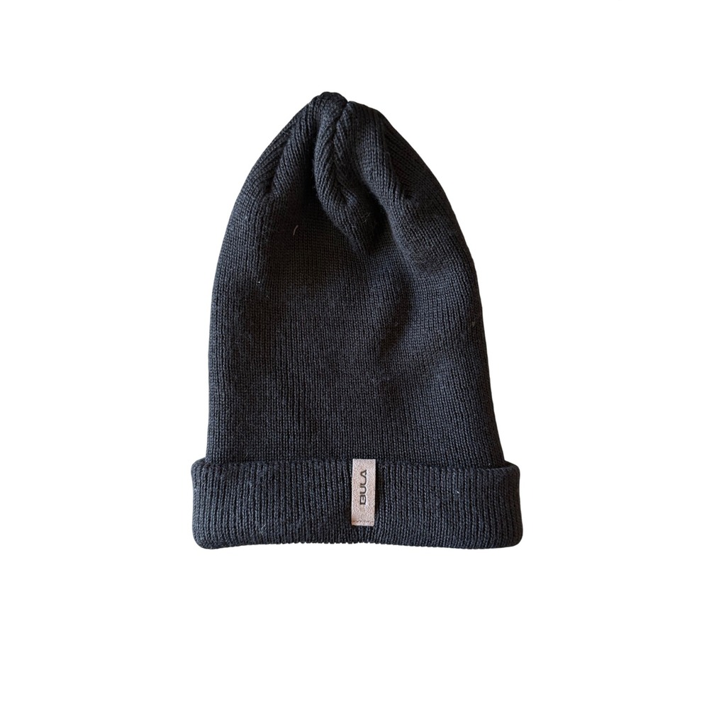 Bula Black Knit Beanie Cuffed Winter Hat‎ Streetwear Logo Tab One Size